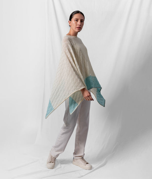 Dentelle Striped Poncho - Ivory And Gradient Sky Blue — ivory and gradient sky blue baby alpaca by Sol Alpaca