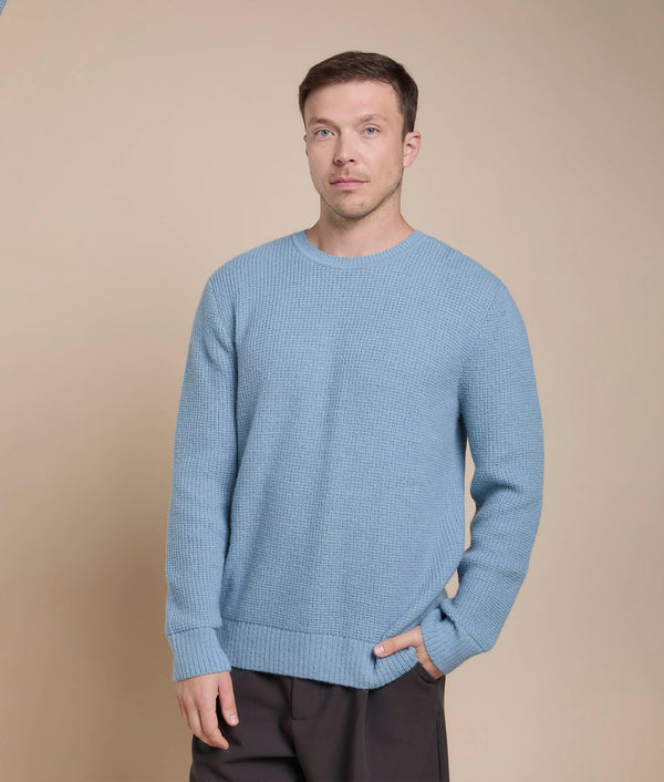 Men's Moss Stitch Sweater — light blue alpaca by Sol Alpaca