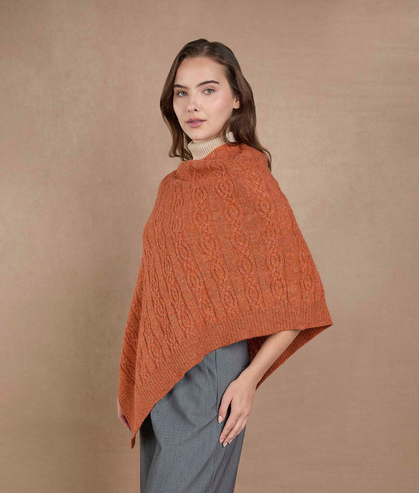 Diagonal Knit Poncho - Burnt Orange — burnt orange alpaca by Sol Alpaca