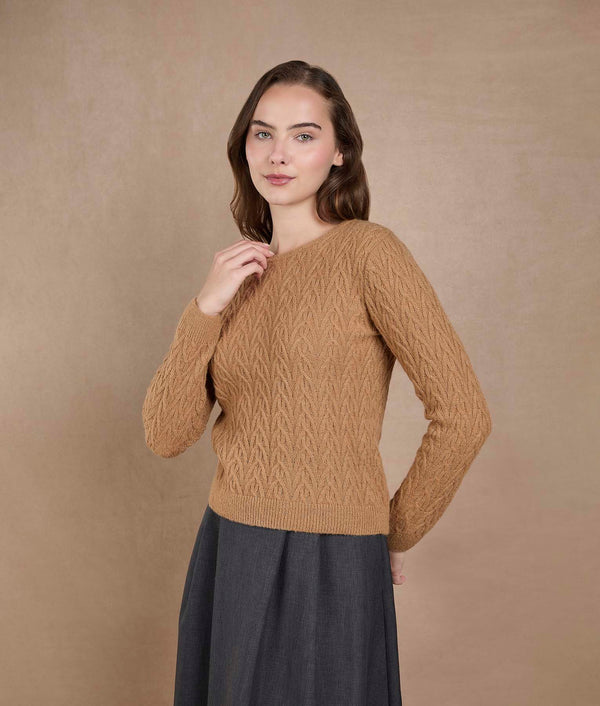 Toasted Coconut Leafy Lace Sweater — toasted coconut alpaca by Sol Alpaca