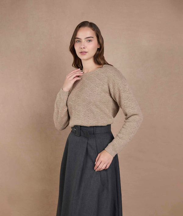 Natural Beige Flower Sweater — beige natural alpaca by Sol Alpaca