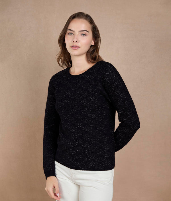 Sweater Floral Negro — black alpaca by Sol Alpaca