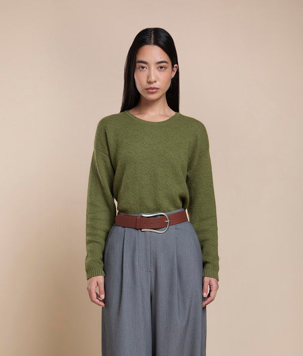 Floral Jacquard Sweater — olive green baby alpaca by Sol Alpaca