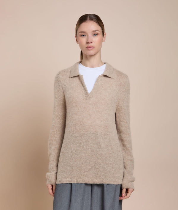 High-Neck Jersey Sweater — Soft Tan — soft tan baby alpaca by Sol Alpaca
