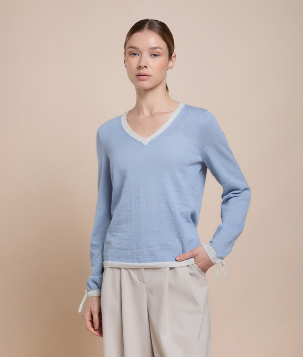 Elsa V-Neck Pullover — Sky Blue — sky blue baby alpaca by Sol Alpaca