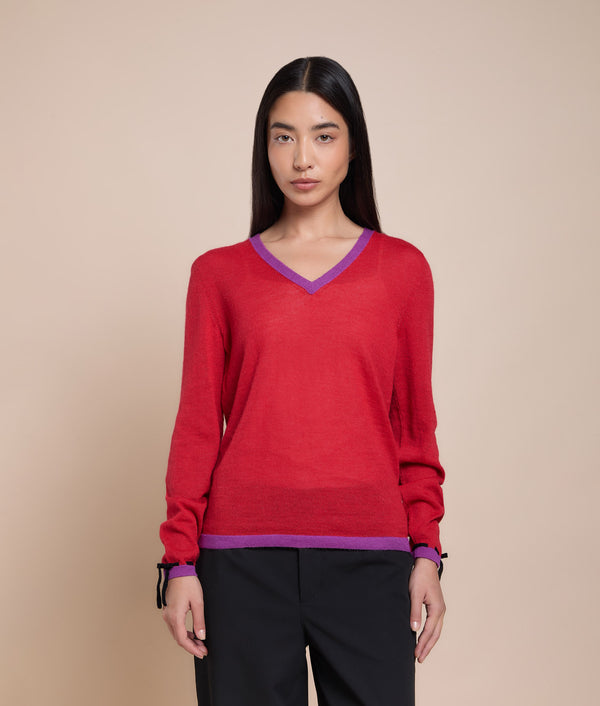 Elsa V-Neck Pullover — Fiery Red — fiery red baby alpaca by Sol Alpaca