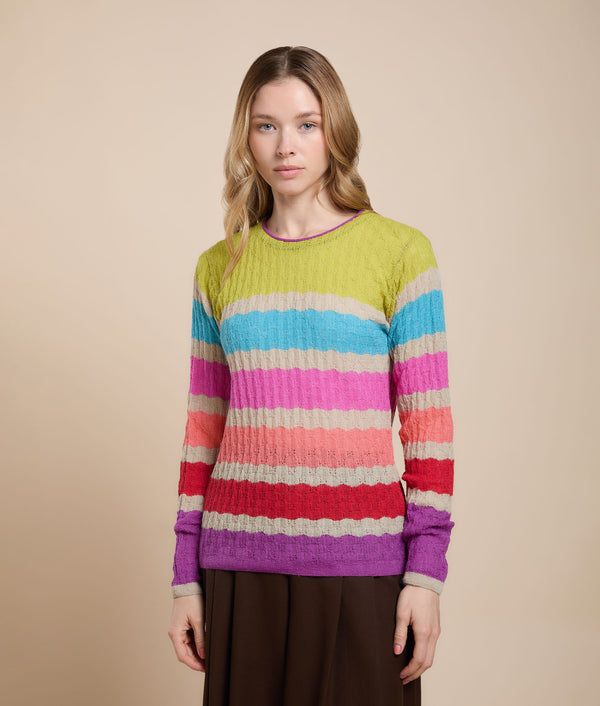 Multicolor Striped Crew Neck Pullover — multicolor baby alpaca by Sol Alpaca