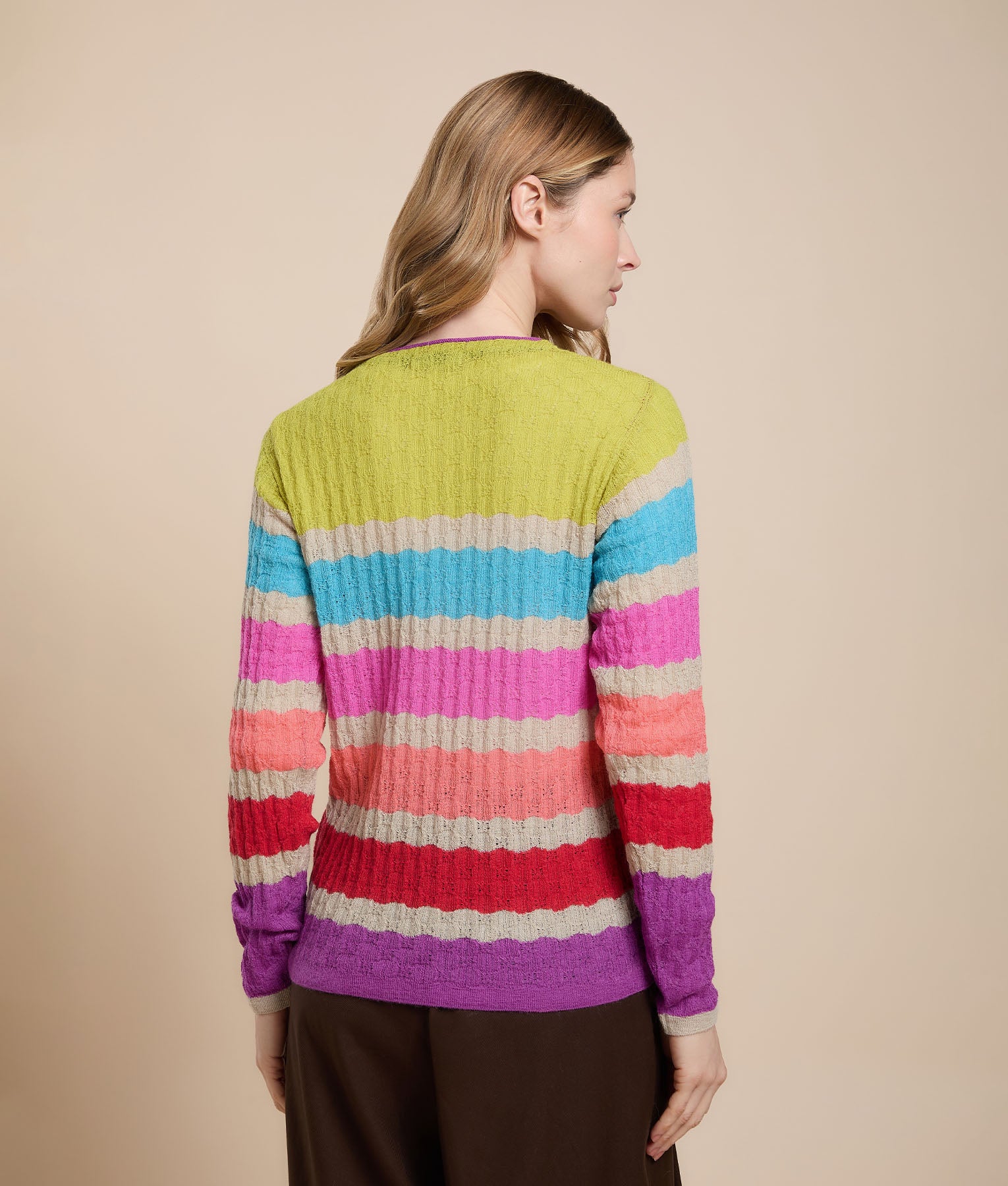 Multicolor Striped Crew Neck Pullover