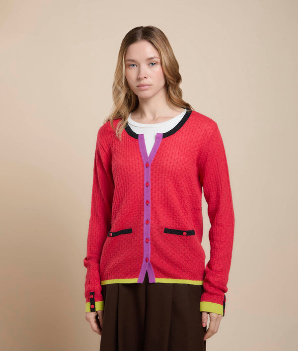 Little Buns Crew Neck Cardigan — Fiery Red — fiery red baby alpaca by Sol Alpaca