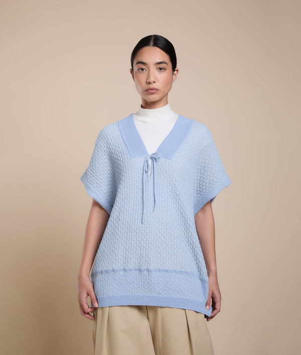 Little Figures Deep V-Neck — soft blue baby alpaca by Sol Alpaca