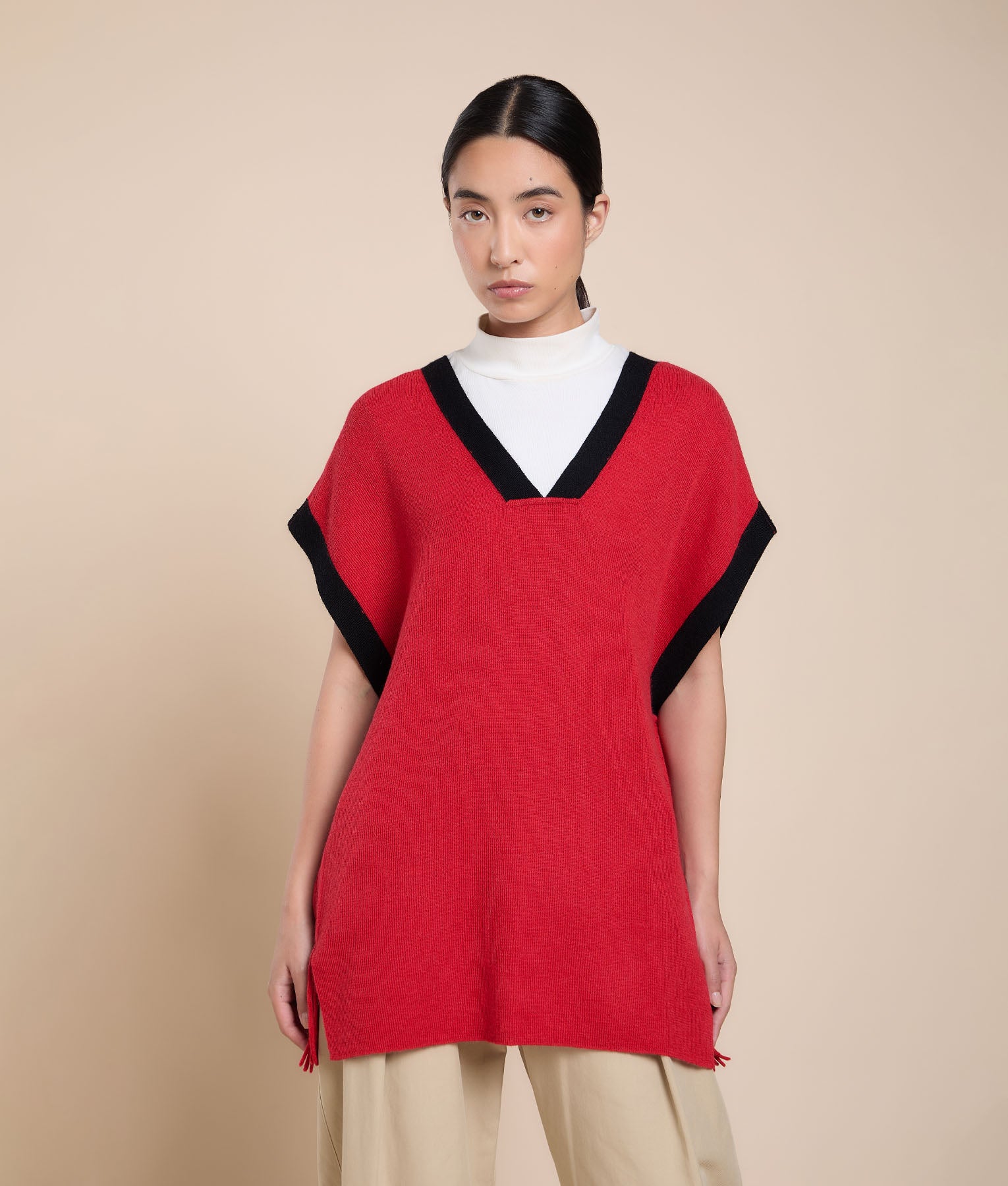 Longline Poncho with Fringes