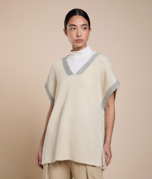 Longline Poncho with Fringes — Natural Pearl — natural pearl baby alpaca by Sol Alpaca