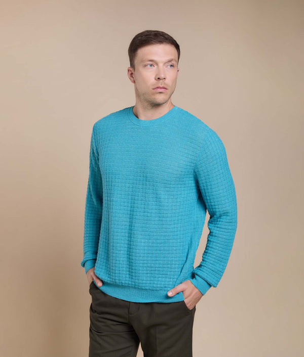 Cross-Rib Crew Neck Pullover — scuba blue baby alpaca by Sol Alpaca