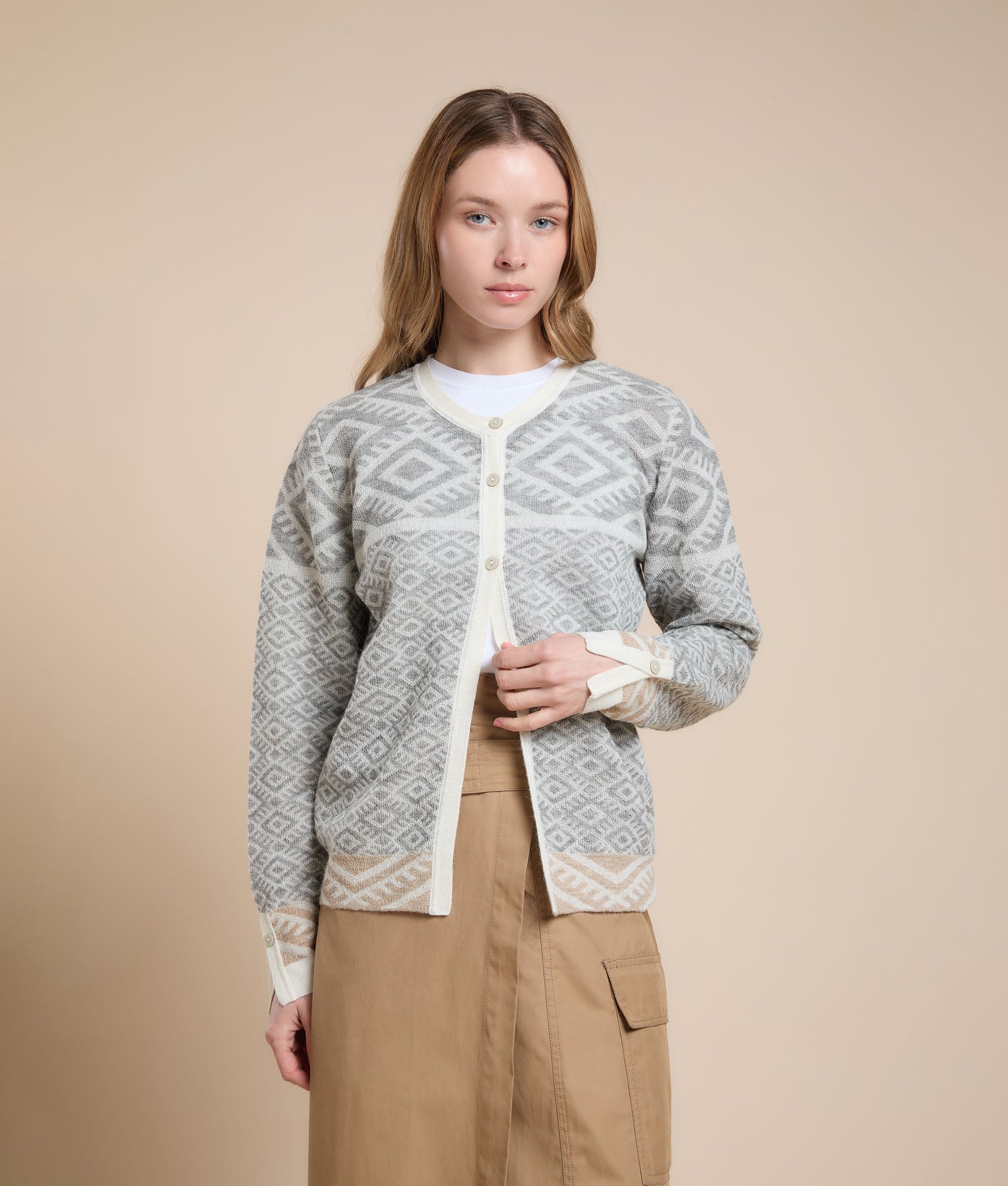 Cropped Jacquard Cardigan