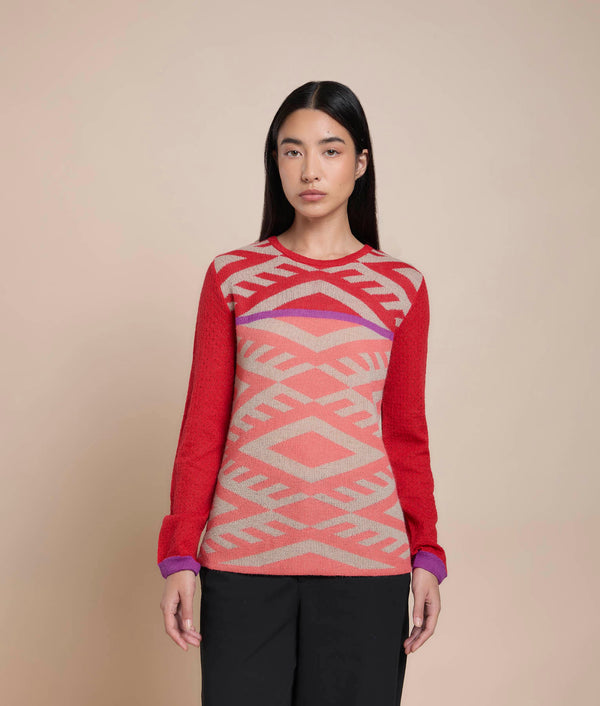 Elsa Crew Neck Pullover — Fiery Red — fiery red baby alpaca by Sol Alpaca