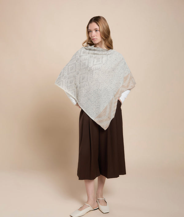 Basic Jacquard Poncho — Warm Sand — warm sand baby alpaca by Sol Alpaca