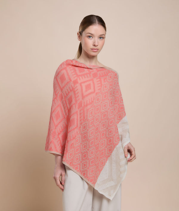 Basic Jacquard Poncho — Living Coral — living coral baby alpaca by Sol Alpaca