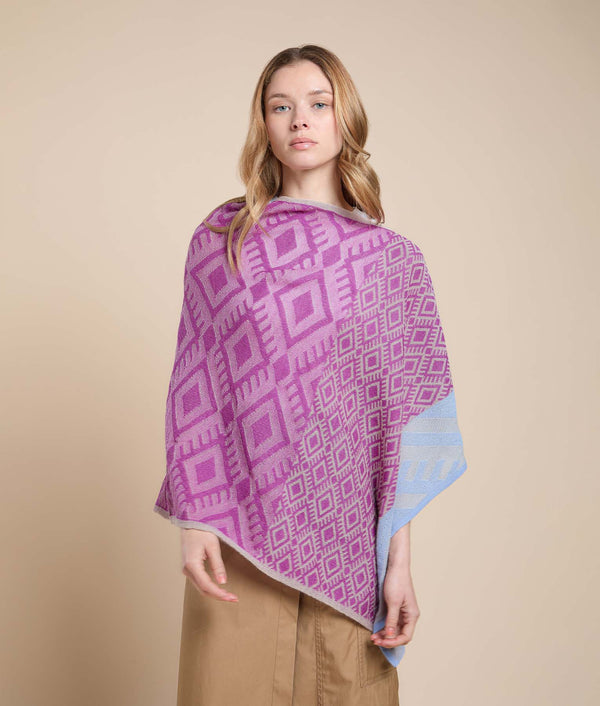 Basic Jacquard Poncho — Fuchsia Purple — fuchsia purple baby alpaca by Sol Alpaca