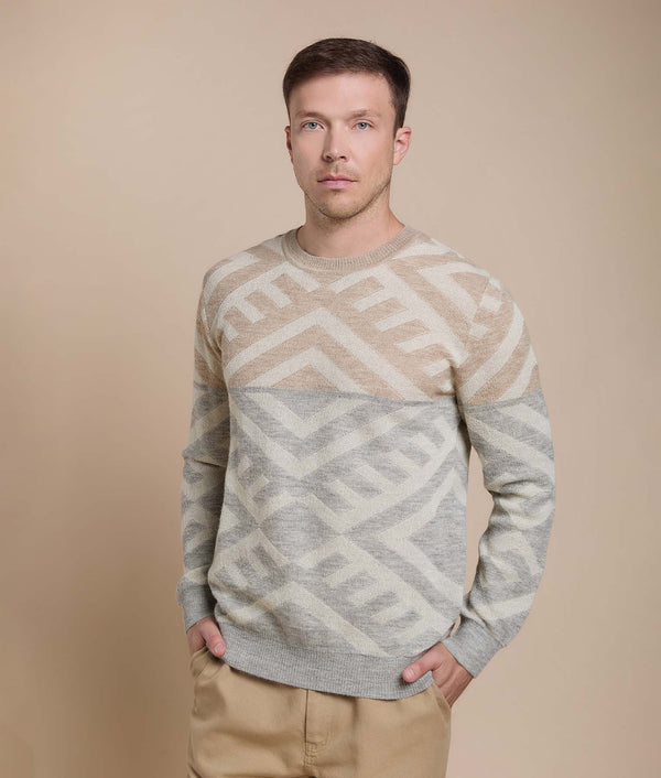 Cross-Diamond Crew Neck Pullover — Soft Toasted — soft toasted baby alpaca by Sol Alpaca
