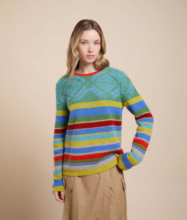 Striped Jacquard Sweater — Island Green — island green baby alpaca by Sol Alpaca