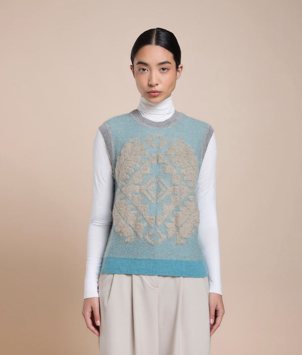 Simplified Vest — Turquoise Melange — turquoise melange baby alpaca by Sol Alpaca