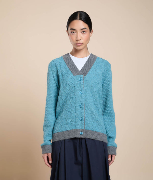 V-Neck Sand Cocos Cardigan — Turquoise — turquoise baby alpaca by Sol Alpaca