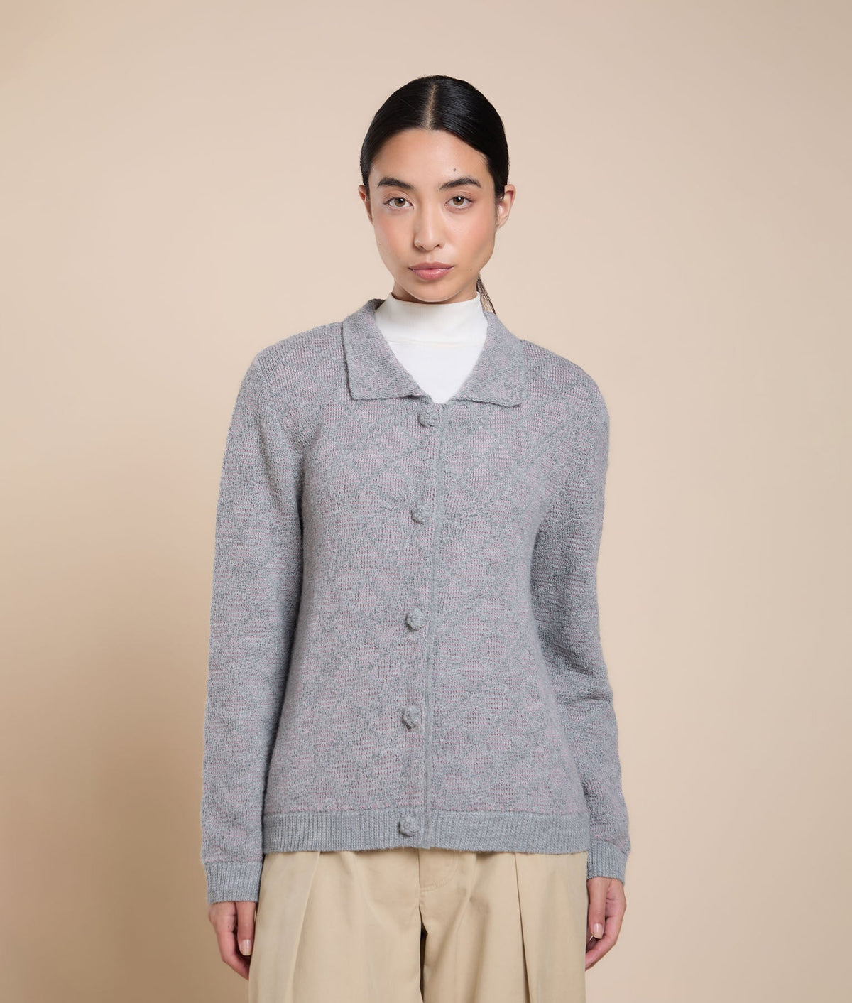 Short Textured Jersey Cardigan