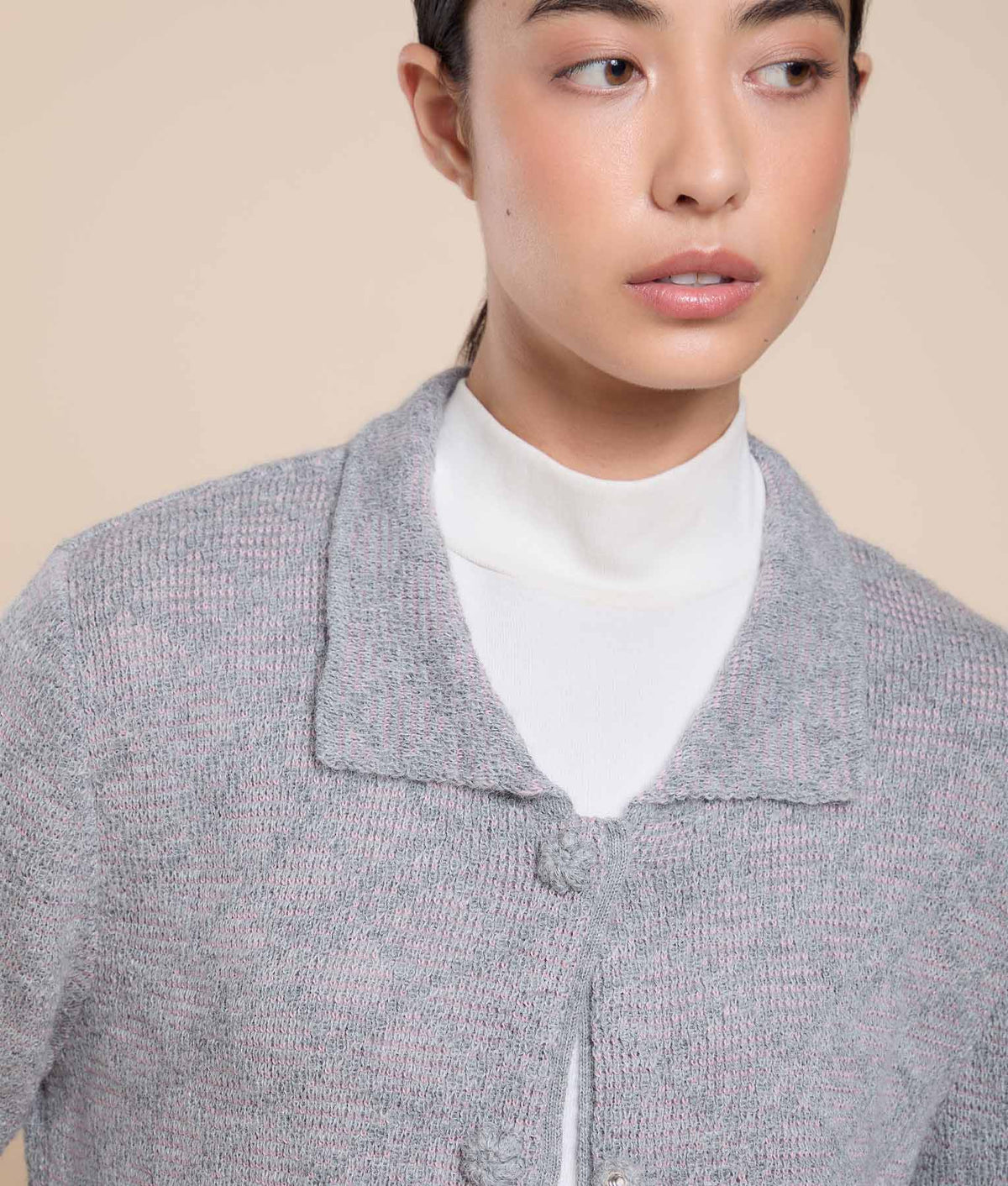 Short Textured Jersey Cardigan