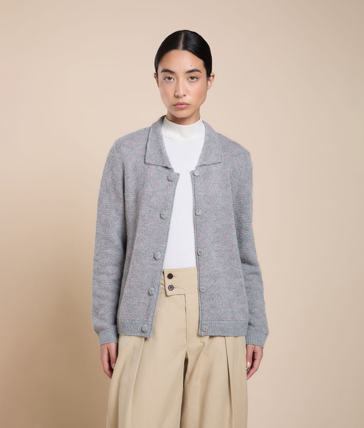 Short Textured Jersey Cardigan