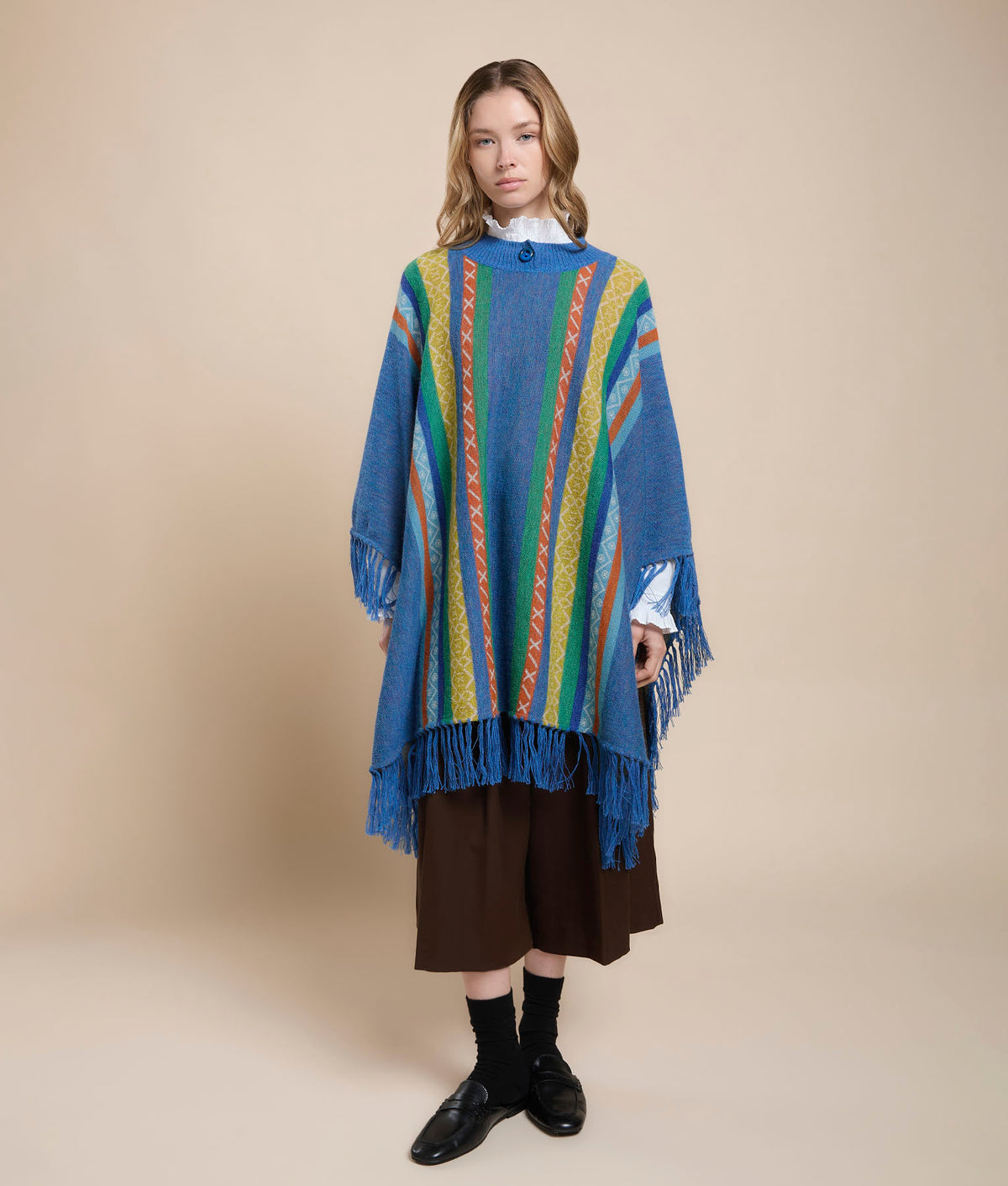 Buttoned Fringe Poncho