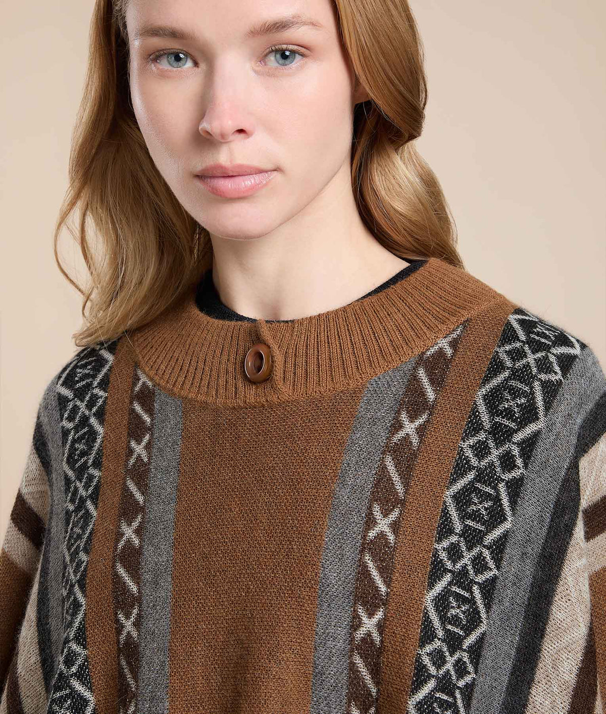Buttoned Fringe Poncho
