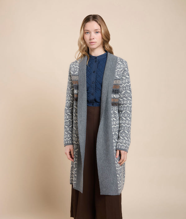Long Heart Jacquard Coat — Pearl Gray — pearl gray baby alpaca by Sol Alpaca