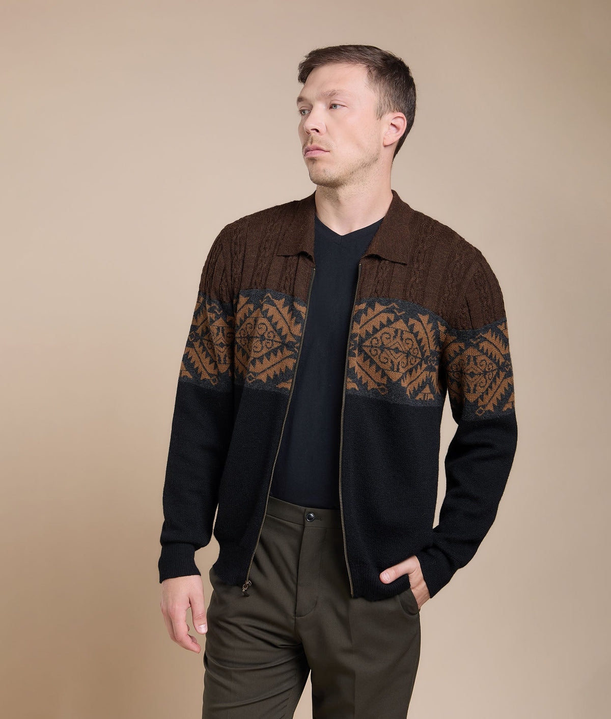 Geometric Jacquard Cardigan