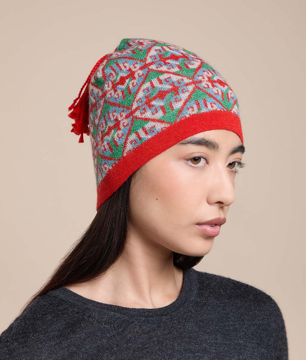 Vitrales Beanie — Multicolor Red — multicolor red alpaca by Sol Alpaca
