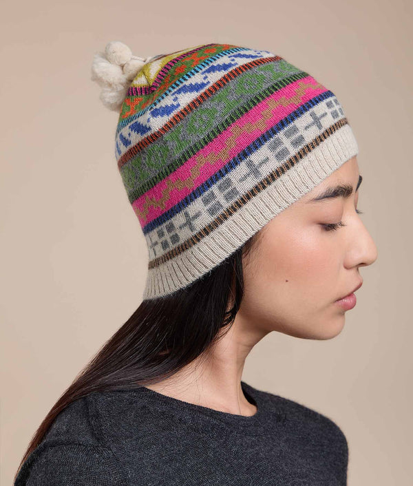 Jacquard Pom-Pom Beanie — Andes Multicolor — andes multicolor baby alpaca by Sol Alpaca