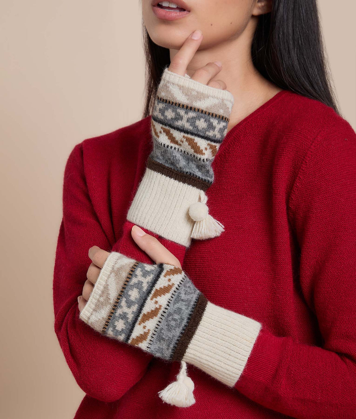 Jacquard Pom-Pom Mittens