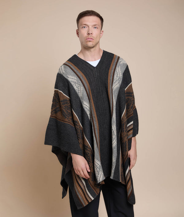Men's Jacquard Poncho — earth tones baby alpaca by Sol Alpaca