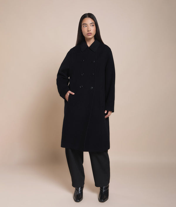 Long Double-Breasted Coat — Black — black baby alpaca by Sol Alpaca