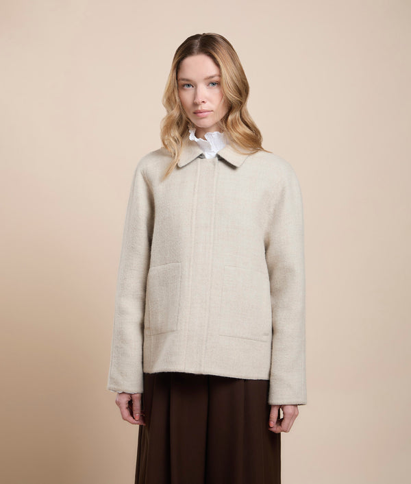 Reversible Short Coat with Pockets — oat & pearl grey baby alpaca by Sol Alpaca