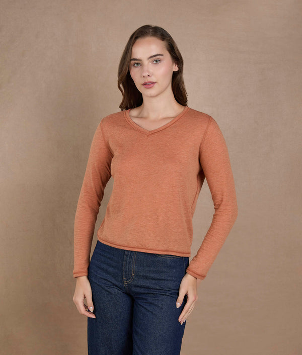 Peach Bloom V-Neck Reversible Sweater — peach bloom & living coral alpaca by Sol Alpaca