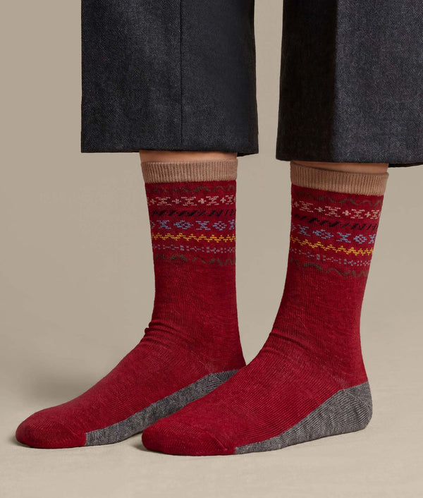 Women's Alfredo Socks — Red And Gray Marbled — red and gray marbled baby alpaca by Sol Alpaca