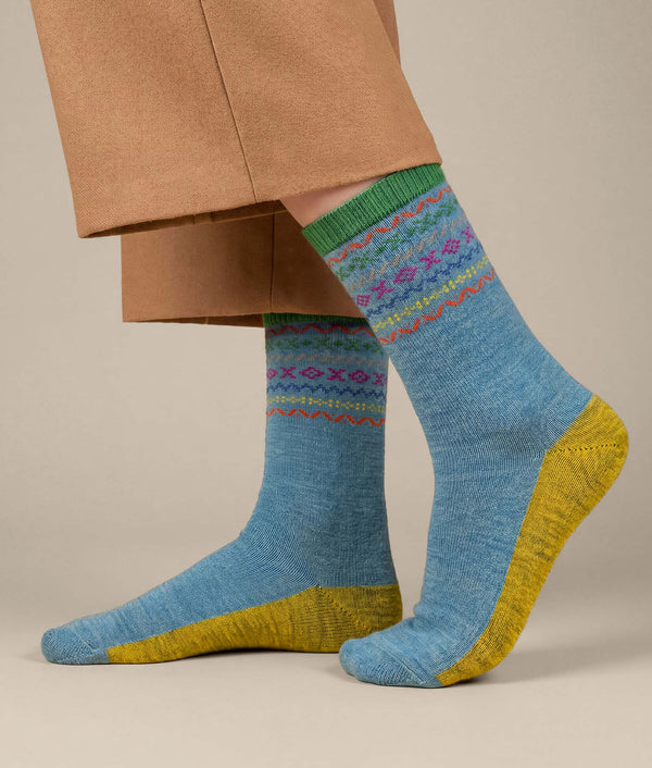 Women's Alfredo Socks — Light Blue And Yellow Marbled — light blue and yellow marbled baby alpaca by Sol Alpaca
