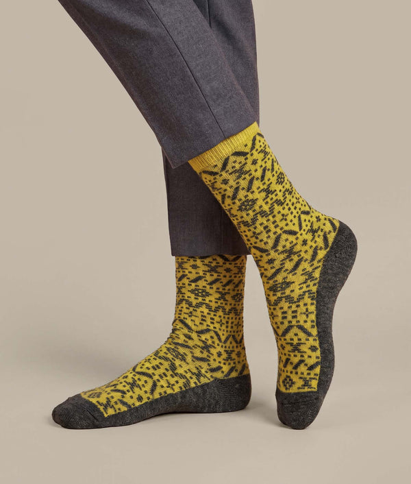 Women's Bicolor Andes Socks — Mustard And Marbled Gray — mustard and marbled gray baby alpaca by Sol Alpaca
