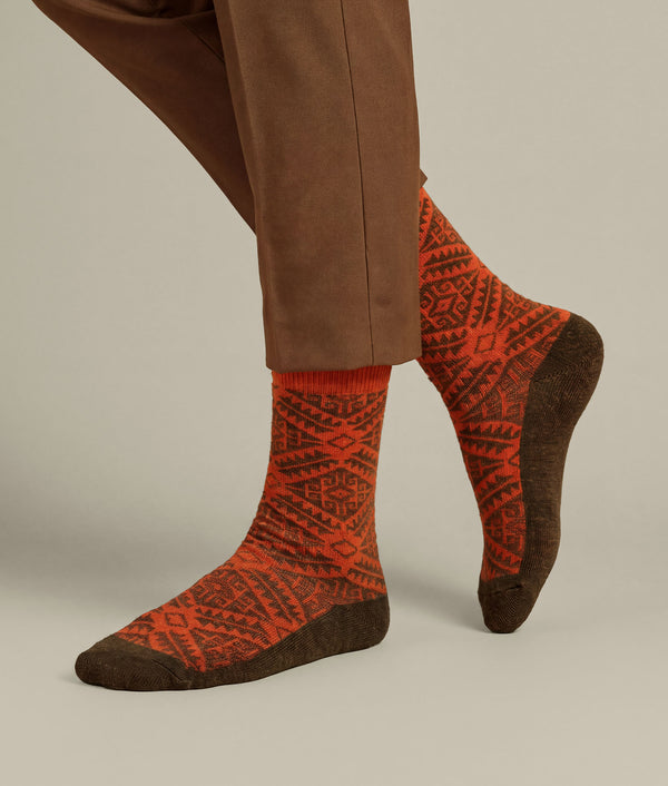 Women's  Bicolor Andes Socks — Orange And Chocolate — orange and chocolate baby alpaca by Sol Alpaca