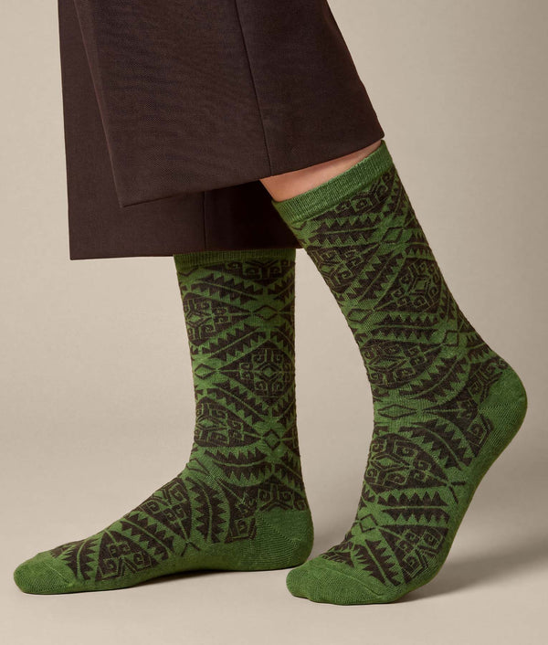 Women's Simplified Striped Socks — Green And Charcoal Gray — green and charcoal gray baby alpaca by Sol Alpaca