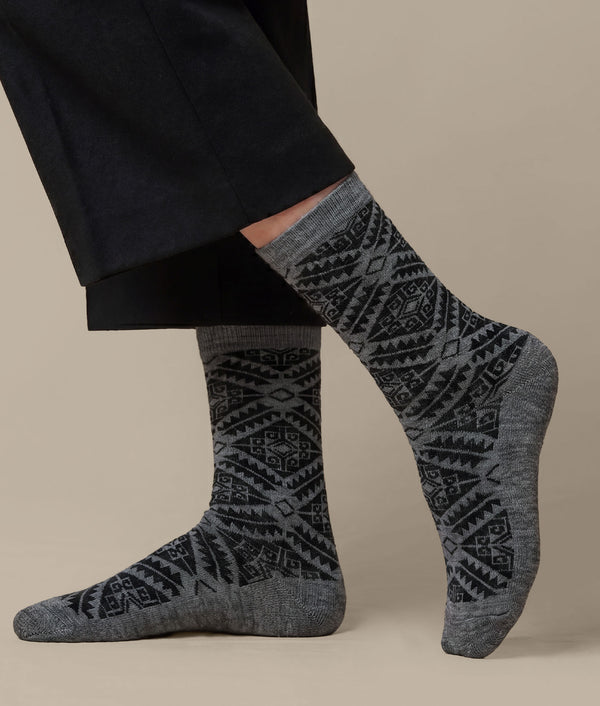 Women's Simplified Striped Socks — Jet Black And Cement Gray — jet black and cement gray baby alpaca by Sol Alpaca