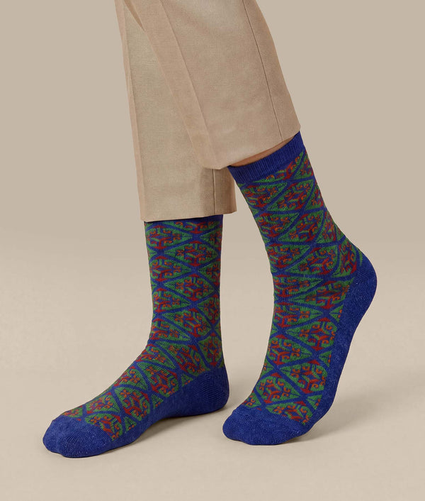 Women's Iconic Socks — Marbled Blue And Grass Green — marbled blue and grass green baby alpaca by Sol Alpaca