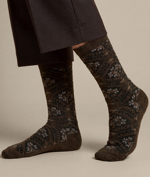 Women's Iconic Socks — Brown And Char Black — brown and char black baby alpaca by Sol Alpaca