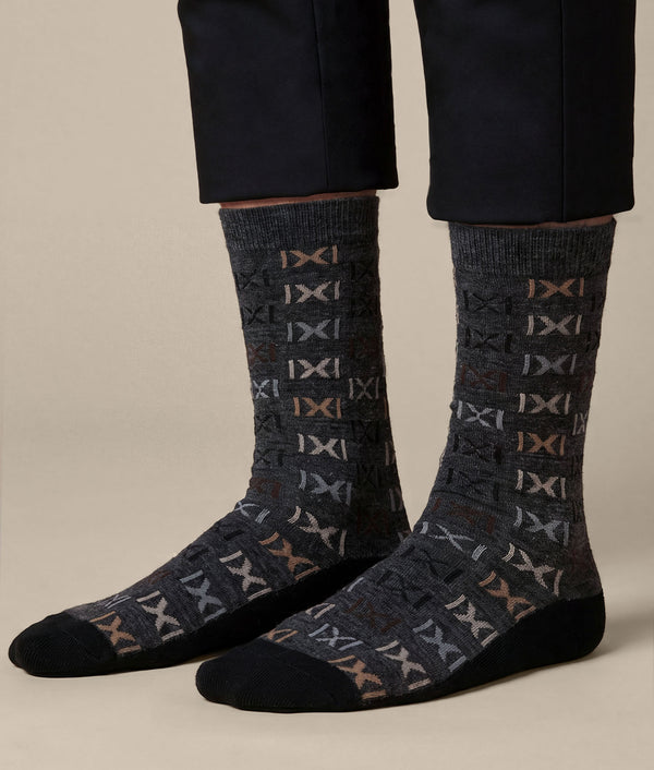 Men's Multi Coloured Crossed Socks — Black And Gray — black and gray baby alpaca by Sol Alpaca