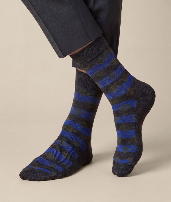 Men's Icons Striped Socks — Electric Blue And Lead — electric blue and lead baby alpaca by Sol Alpaca